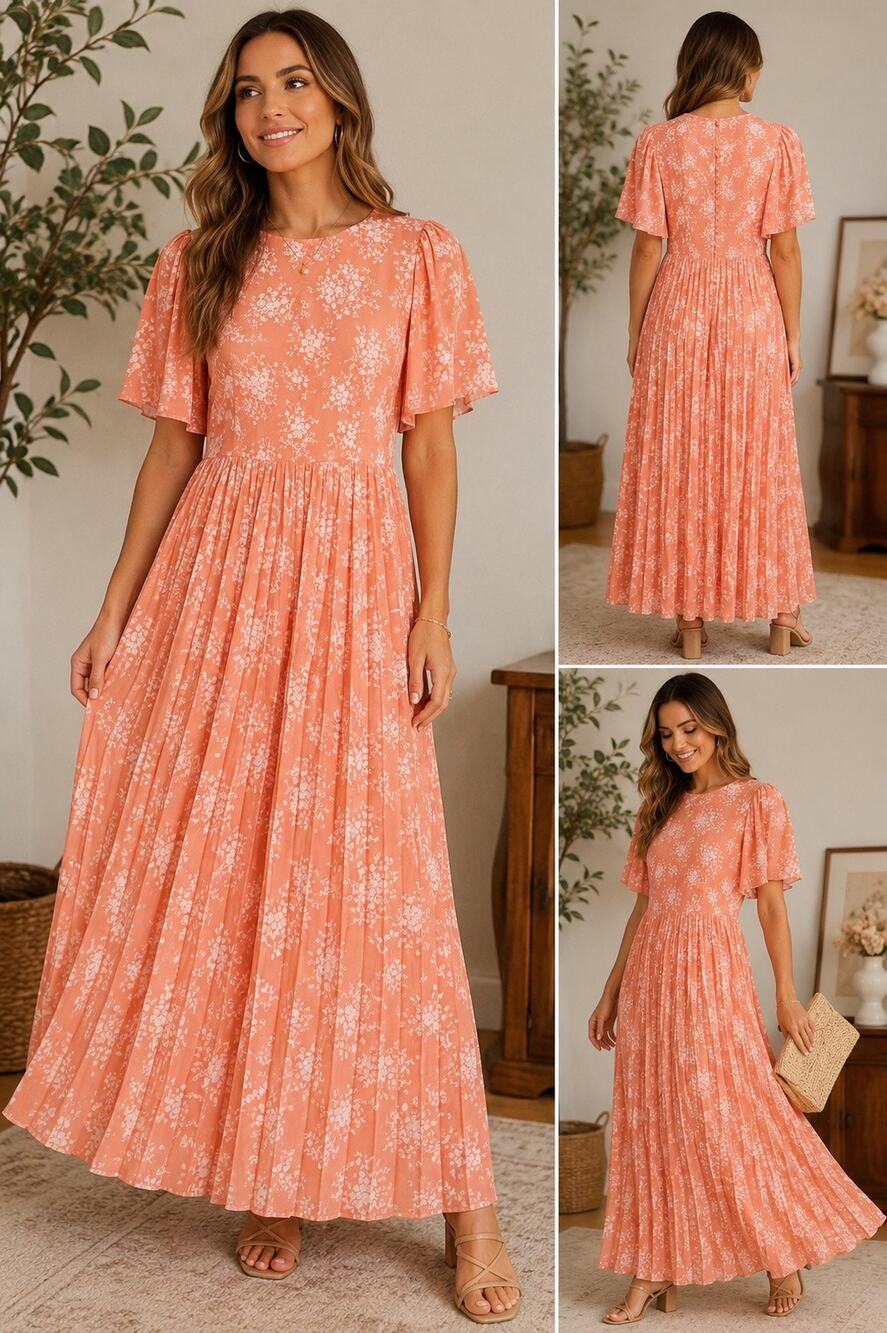 Maggy Boutique Floral Dress Pleated Skirt Flutter Sleeve Romantic Cottagecore